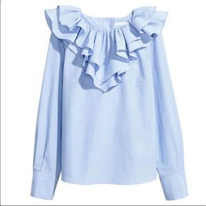 H& M Ruffled collar blue and white striped blouse
